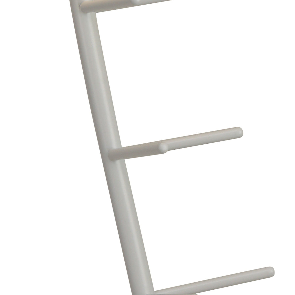 A close-up of the Centipede 1 Light Floor Lamp in white with a white shade, featuring three horizontal rungs and a minimalist, sculptural design, positioned diagonally on a plain white background.