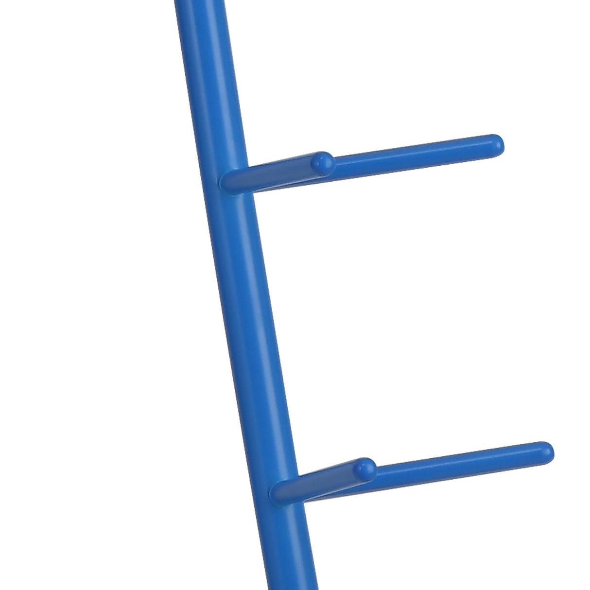 A close-up of the Centipede 1 Light Floor Lamp in blue with a white shade features three horizontal pegs extending right, evoking playground ladder vibes—ideal for adding playful character to modern interiors.