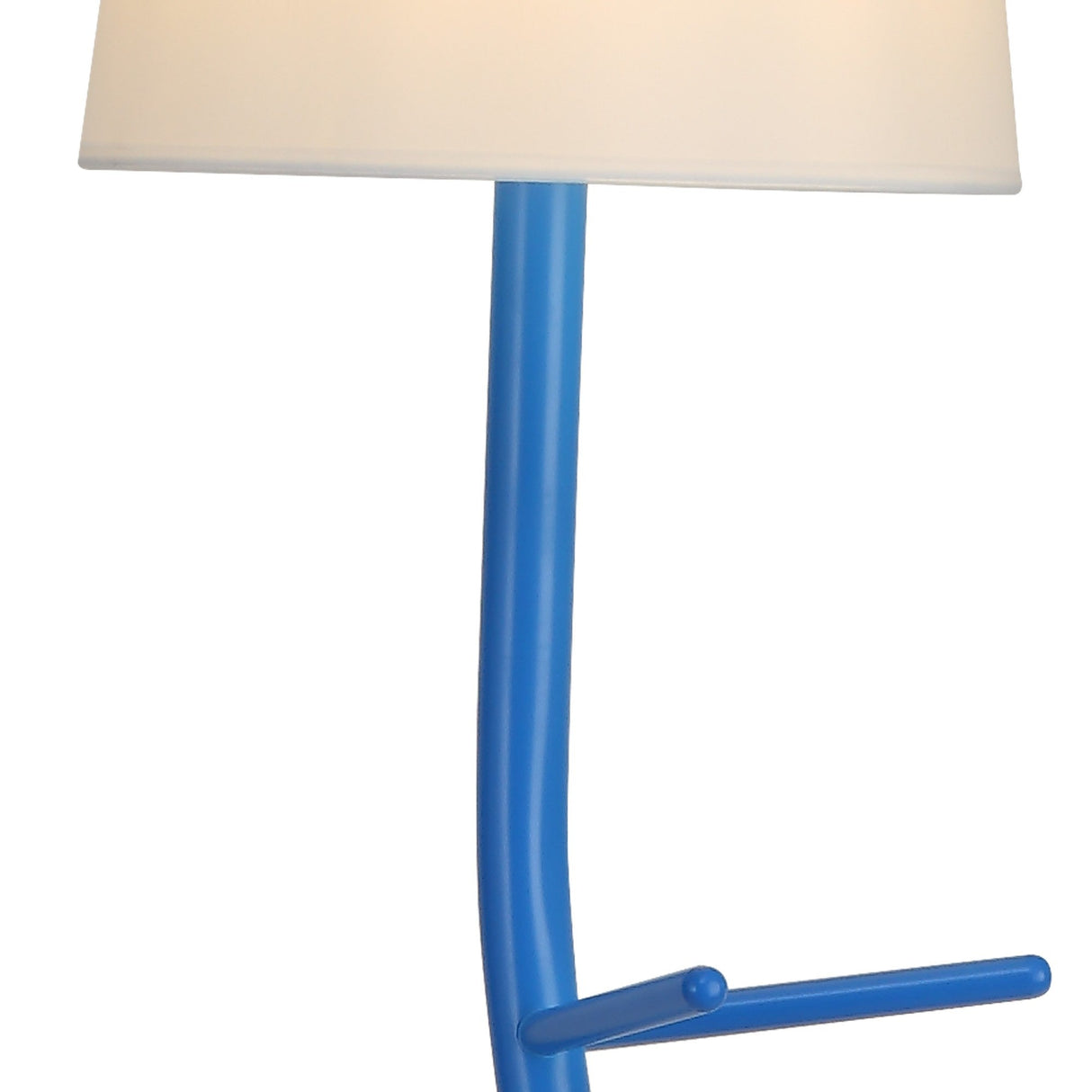 The Centipede 1 Light Floor Lamp features a bold blue finish with a curved metal base and white shade, ideal for adding modern lighting to any room.