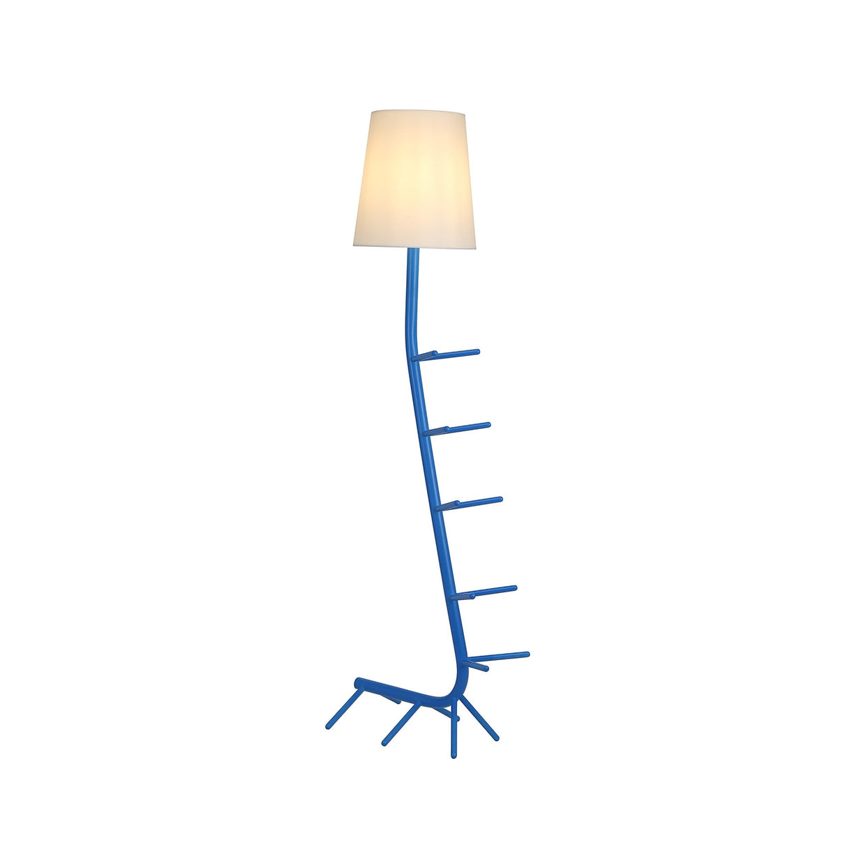 The Centipede 1 Light Floor Lamp features a bold blue, branch-like stand and a white shade, creating a contemporary look perfect for modern interiors. Shown against a clean white background.