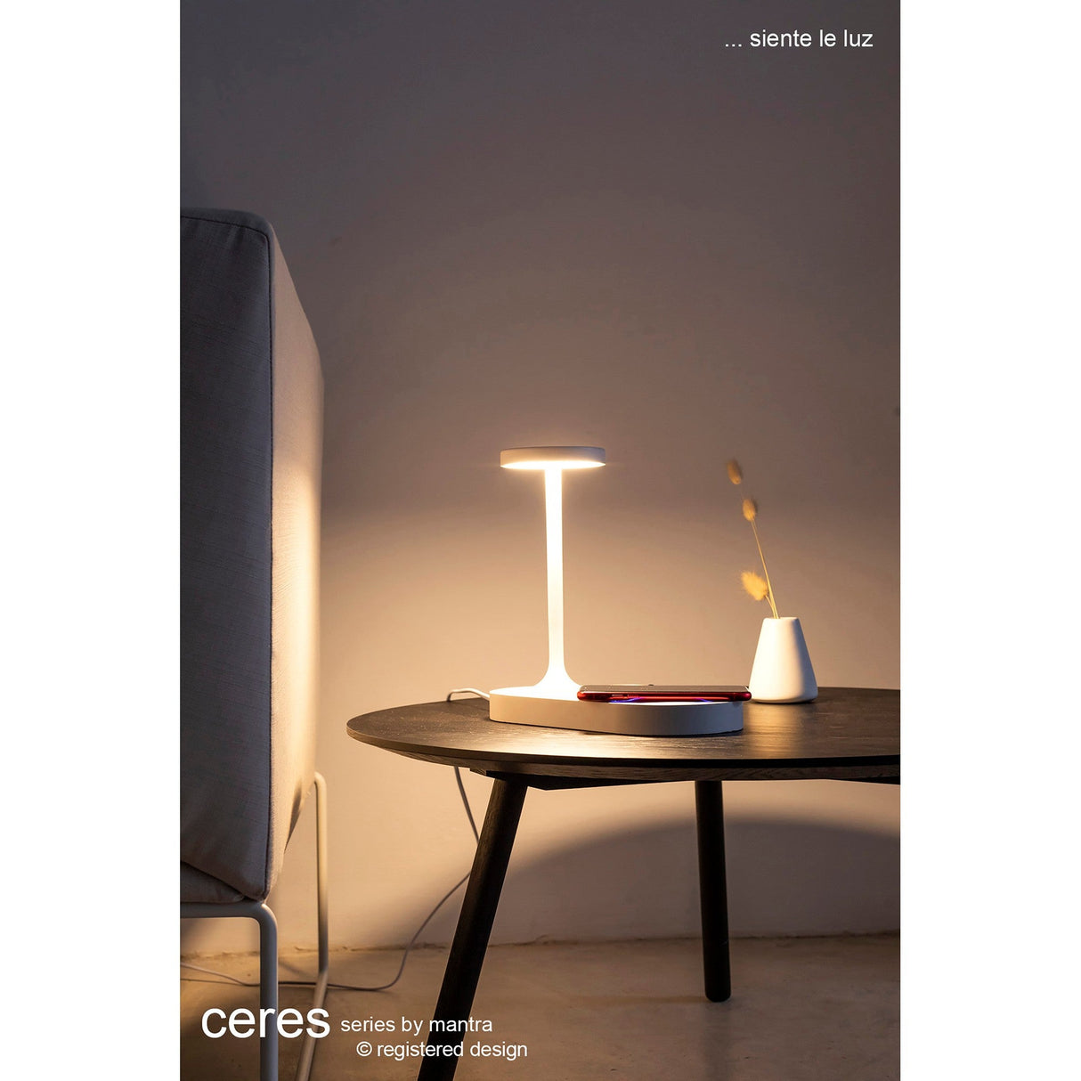 Ceres LED Table Lamp With Mobile Phone Charger & USB Charger - White
