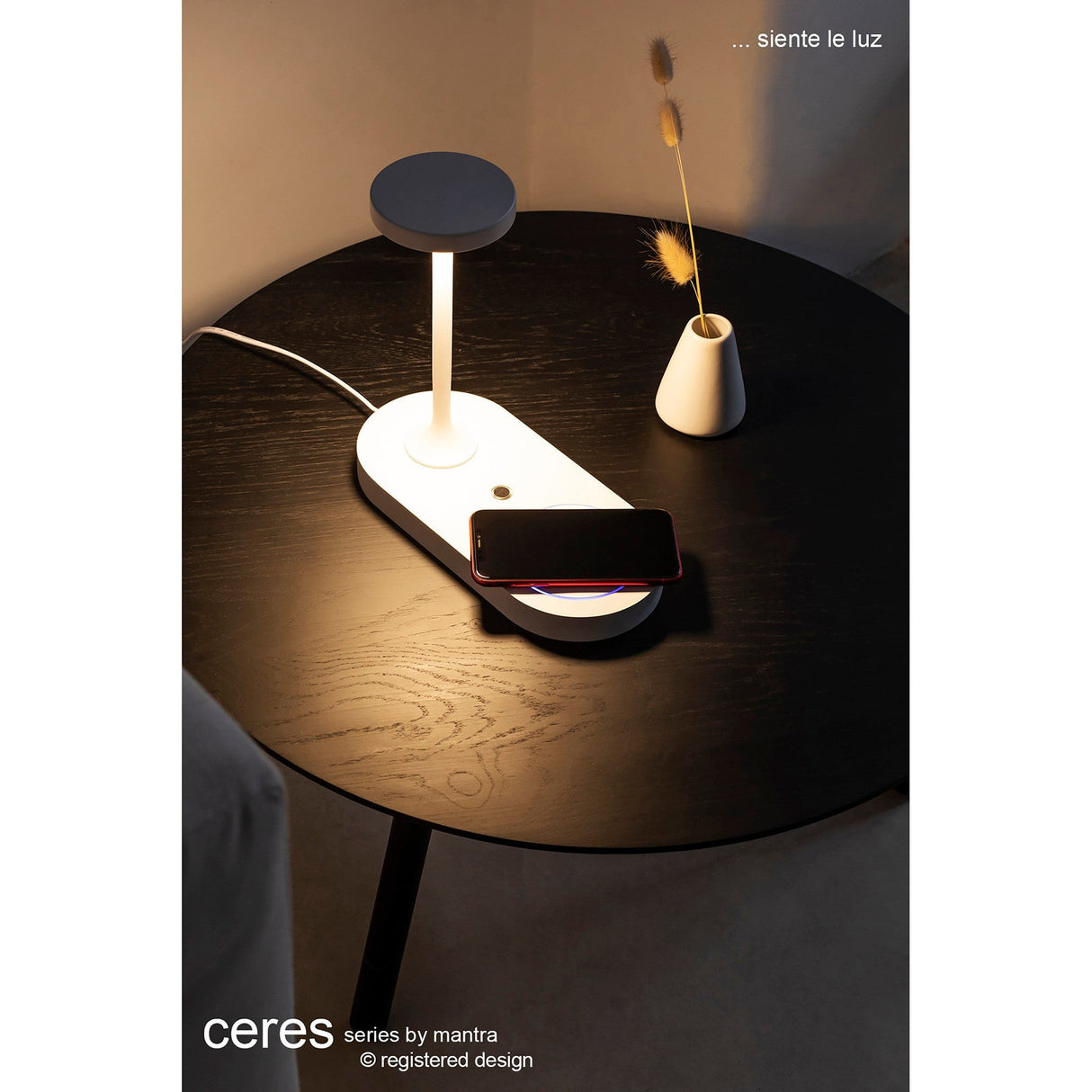 Ceres LED Table Lamp With Mobile Phone Charger & USB Charger - White