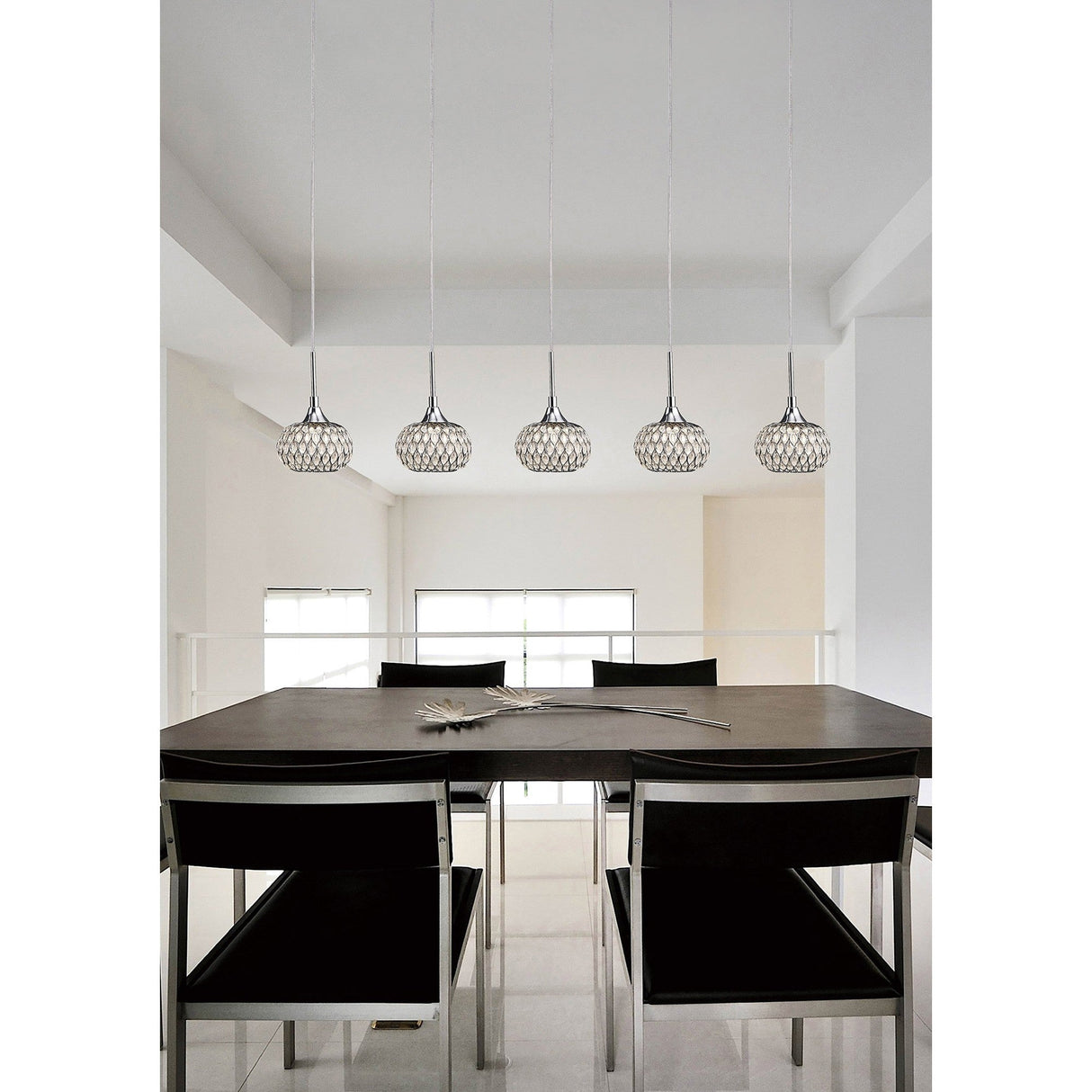 Chelsie 5 Light Beaded Glass Bar Pendant Light - Polished Chrome