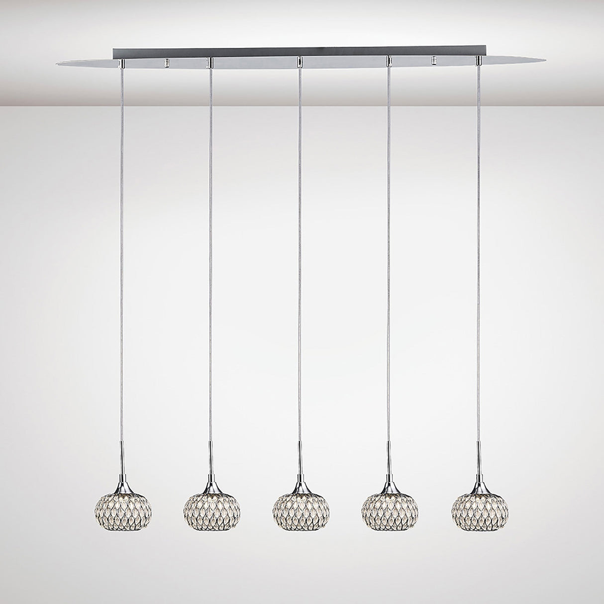 Chelsie 5 Light Beaded Glass Bar Pendant Light - Polished Chrome