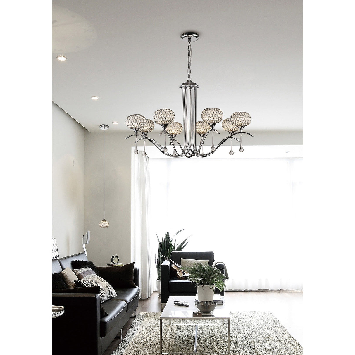 Chelsie 78cm 8 Light Clear Beaded Glass Chandelier - Polished Chrome