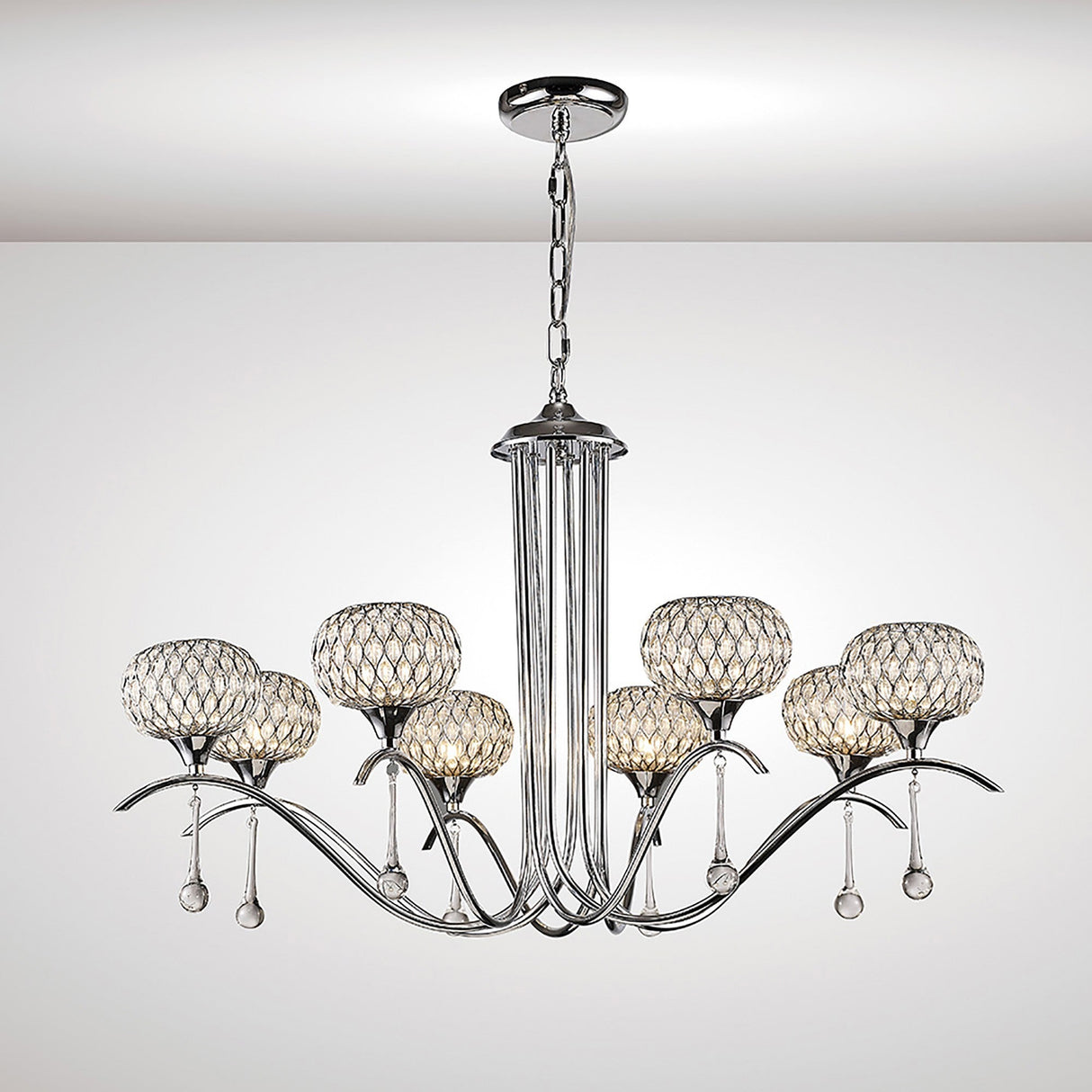 Chelsie 78cm 8 Light Clear Beaded Glass Chandelier - Polished Chrome