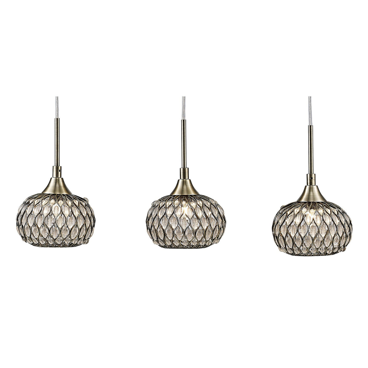 Chelsie 3 Light Beaded Glass Bar Pendant Light - Antique Brass