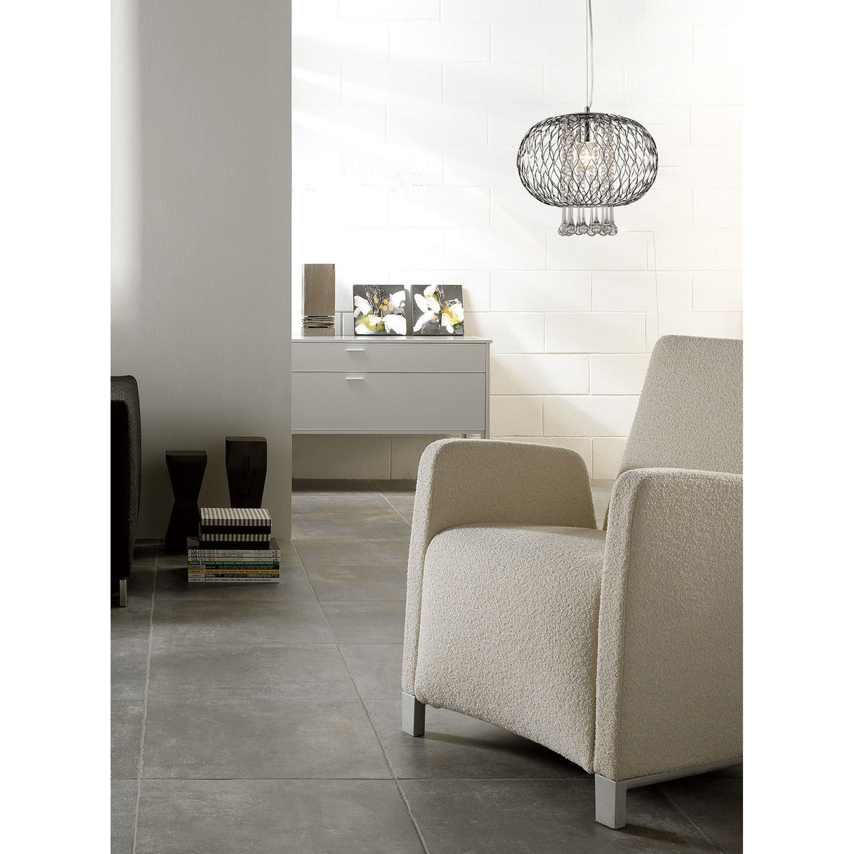 Chelsie 38cm 1 Light Beaded Glass Pendant Light - Polished Chrome