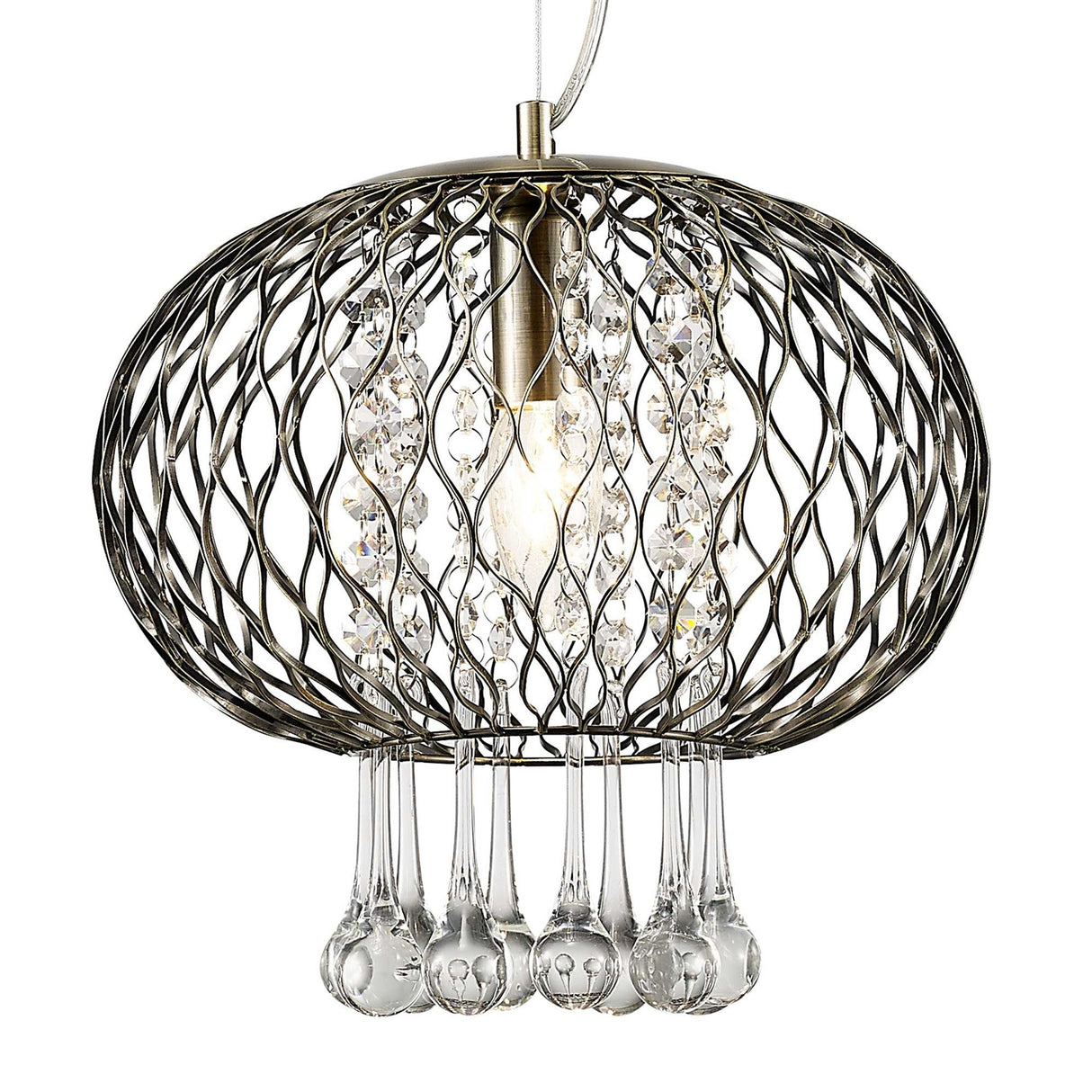 Chelsie 28cm 1 Light Beaded Glass Pendant Light - Antique Brass