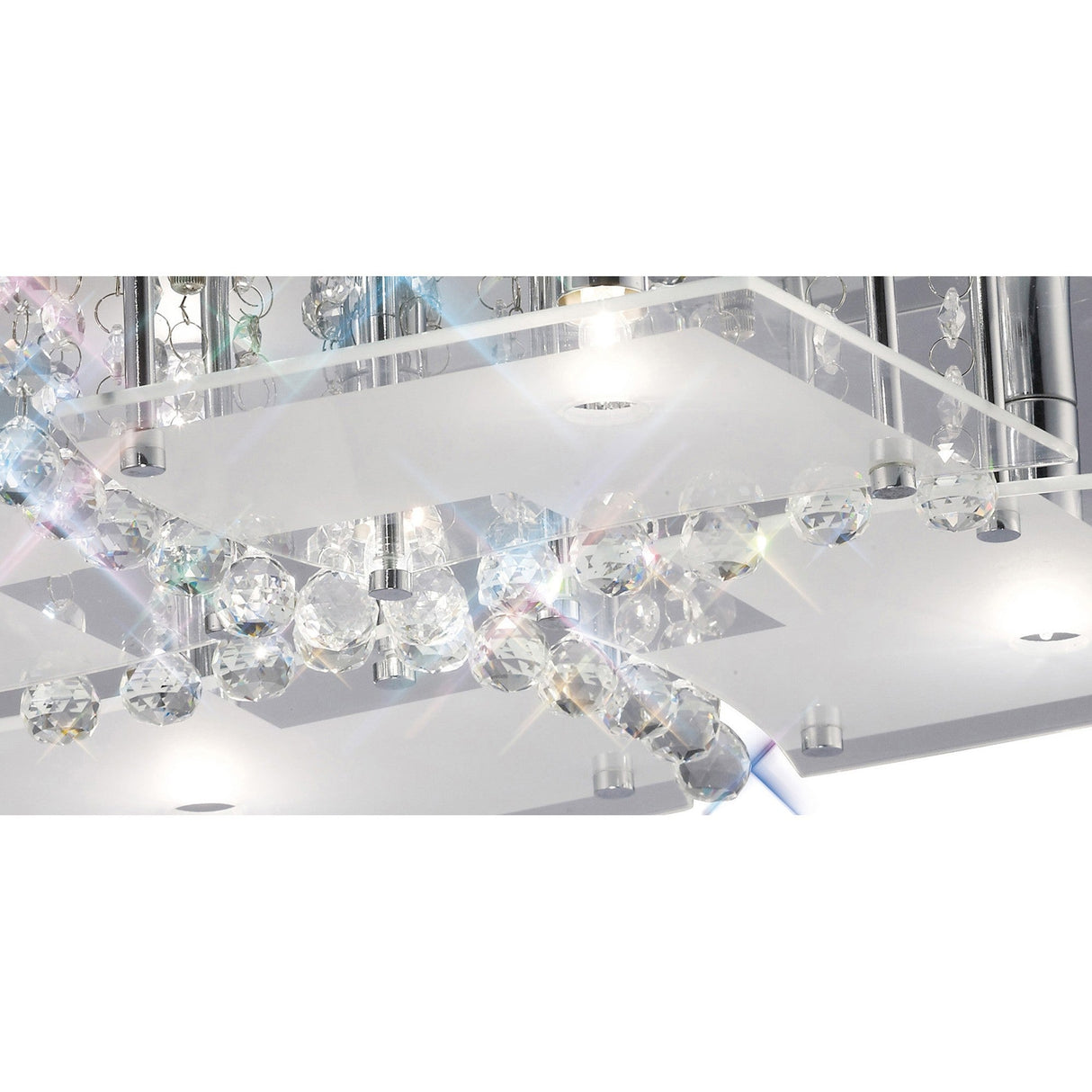 Chisora 5 Light Glass Crystal Flush Ceiling Light - Polished Chrome