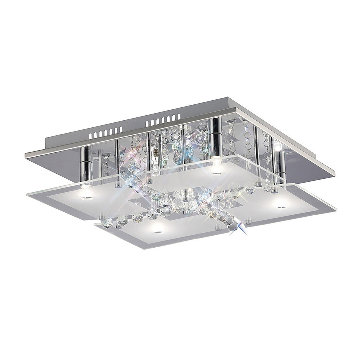 Chisora 5 Light Glass Crystal Flush Ceiling Light - Polished Chrome