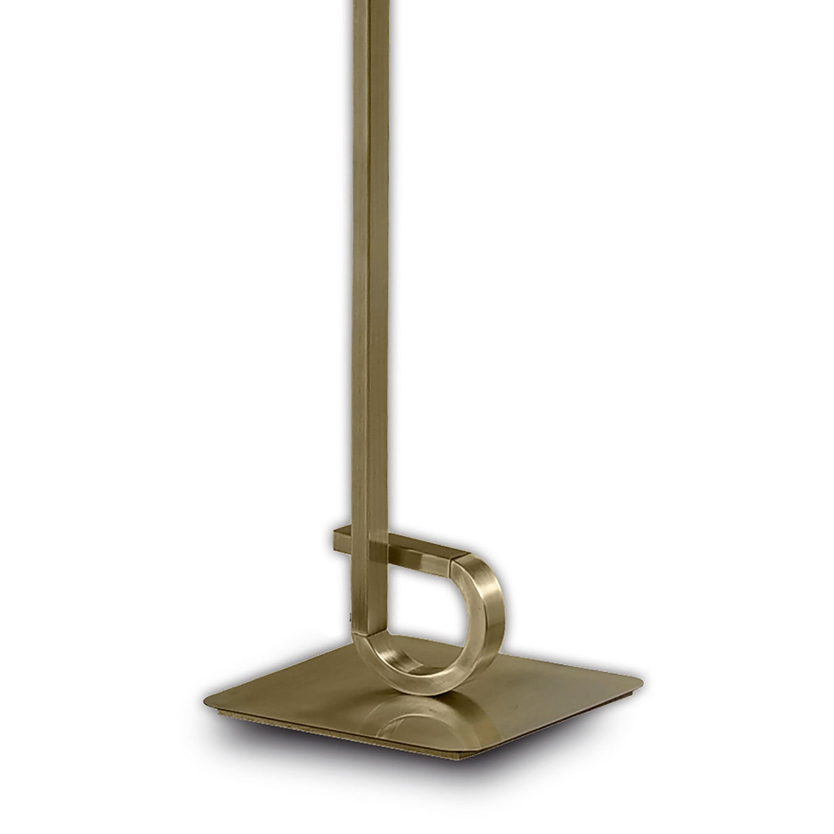 The Cinto Dimmable LED Floor Lamp 20W 3000K in Antique Brass features a square base and a looping vertical rod, offering modern style that complements contemporary interiors.