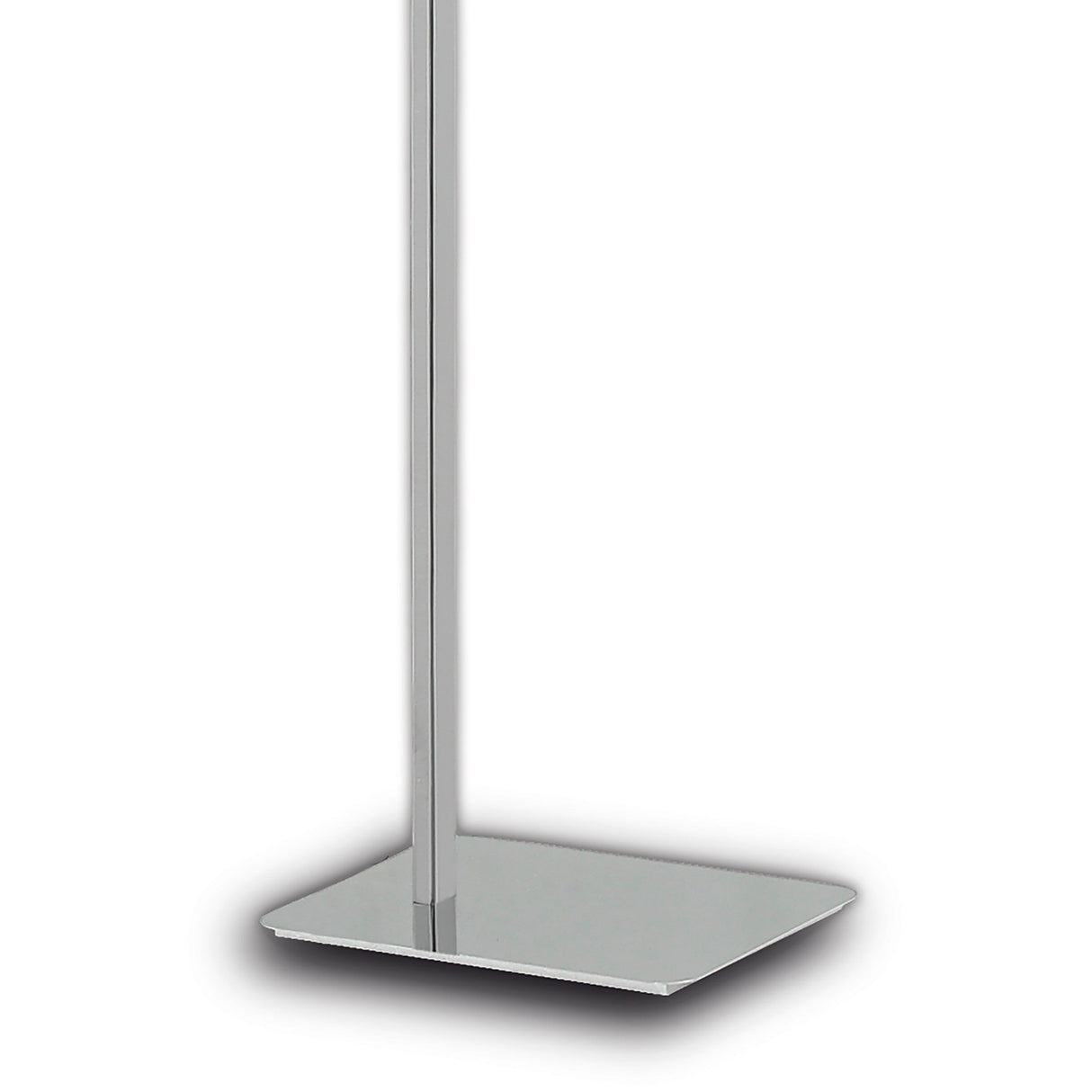 A close-up of the Cinto Dimmable LED Floor Lamp 7W 3000K in polished chrome, showing its shiny, flat square metal base with a vertical pole rising from the center.