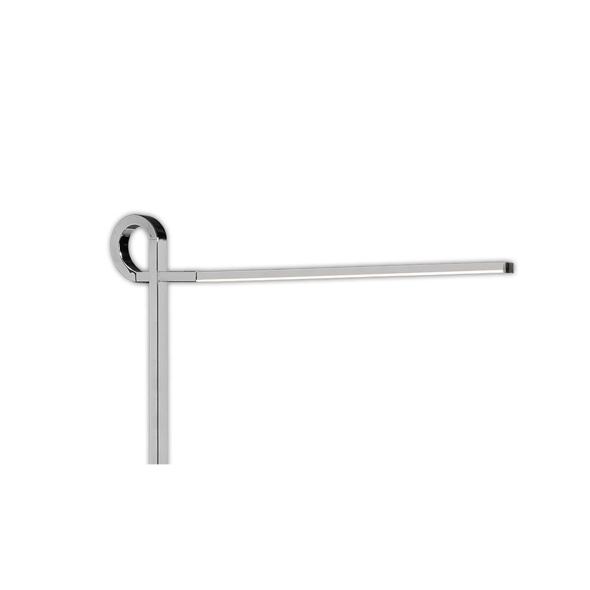 A modern, minimalist chrome towel bar with a circular wall mount and straight rod is shown paired with the Cinto Dimmable LED Floor Lamp 7W 3000K in polished chrome, both set against a plain white background.
