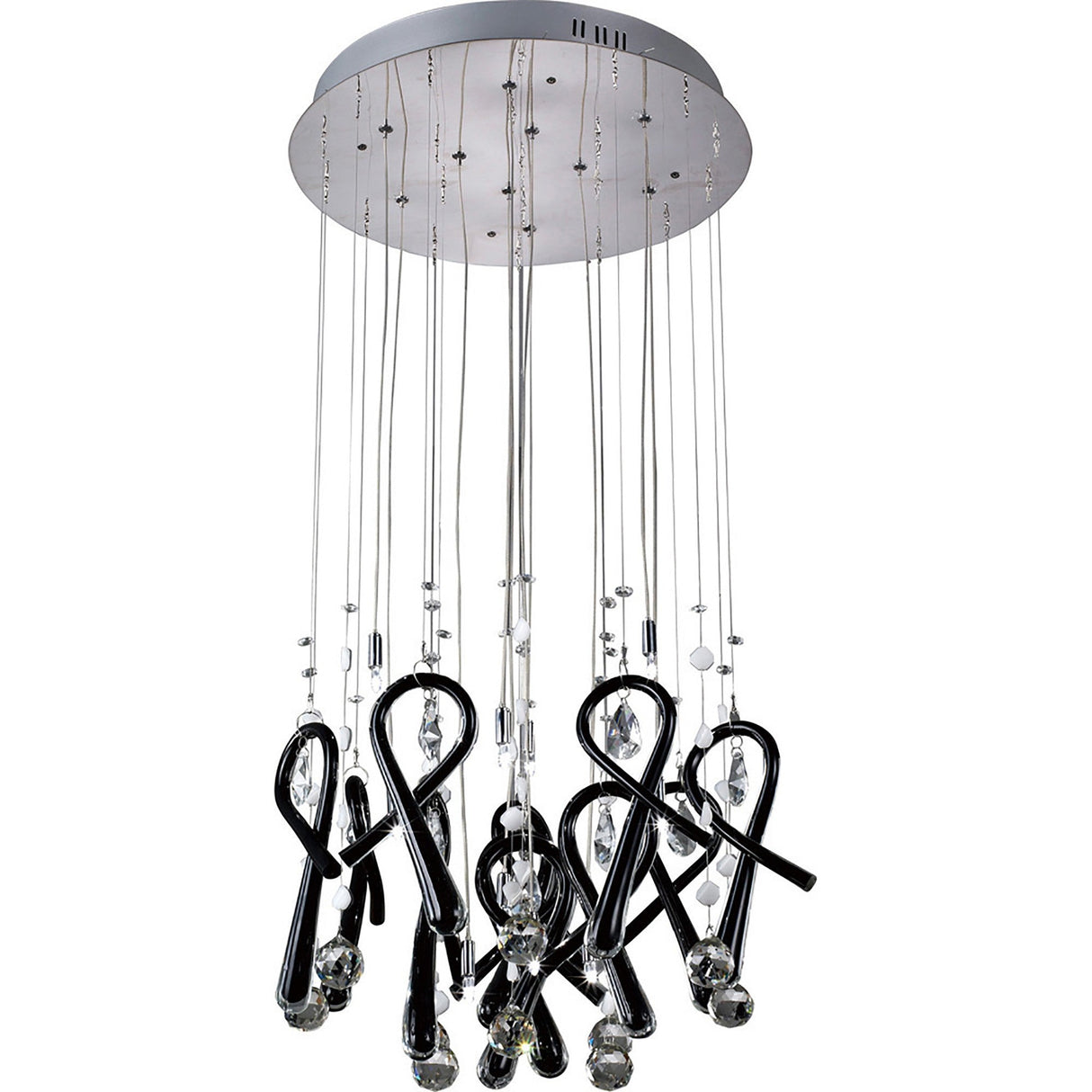 Class 10 Light Round Glass & Crystal Cluster Pendant Light - Chrome & Black