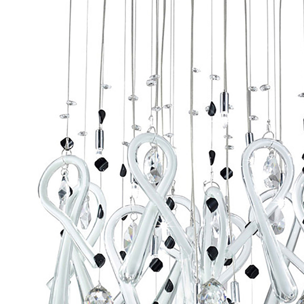 Class 10 Light Round Glass & Crystal Cluster Pendant Light - Chrome & White