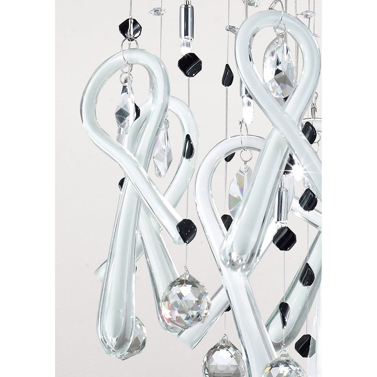 Class 10 Light Round Glass & Crystal Cluster Pendant Light - Chrome & White
