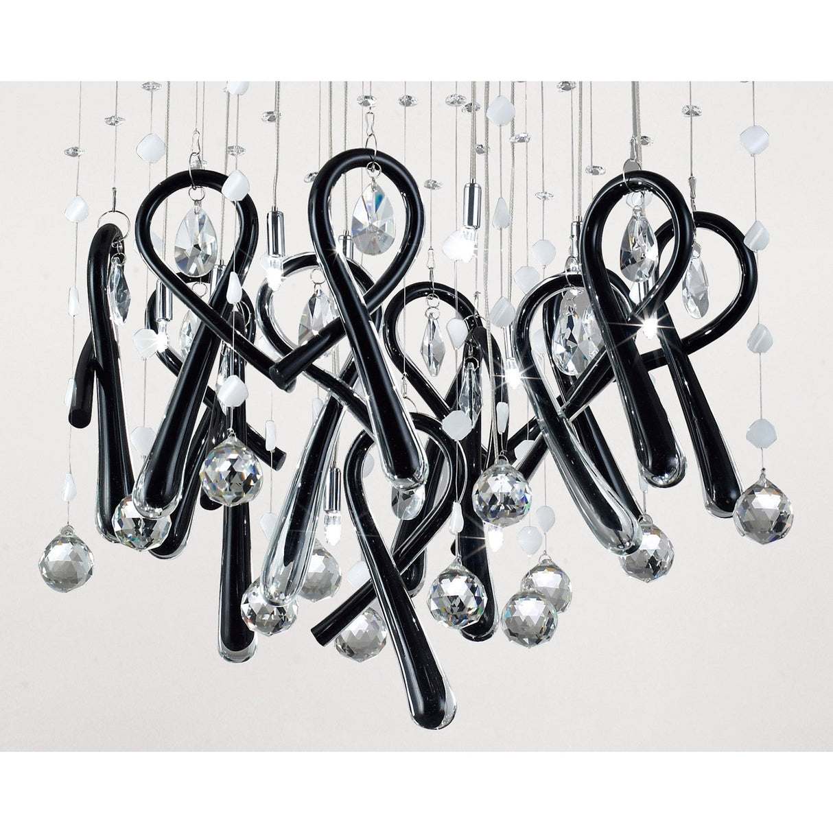 Class 10 Light Square Glass & Crystal Cluster Pendant Light - Chrome & Black