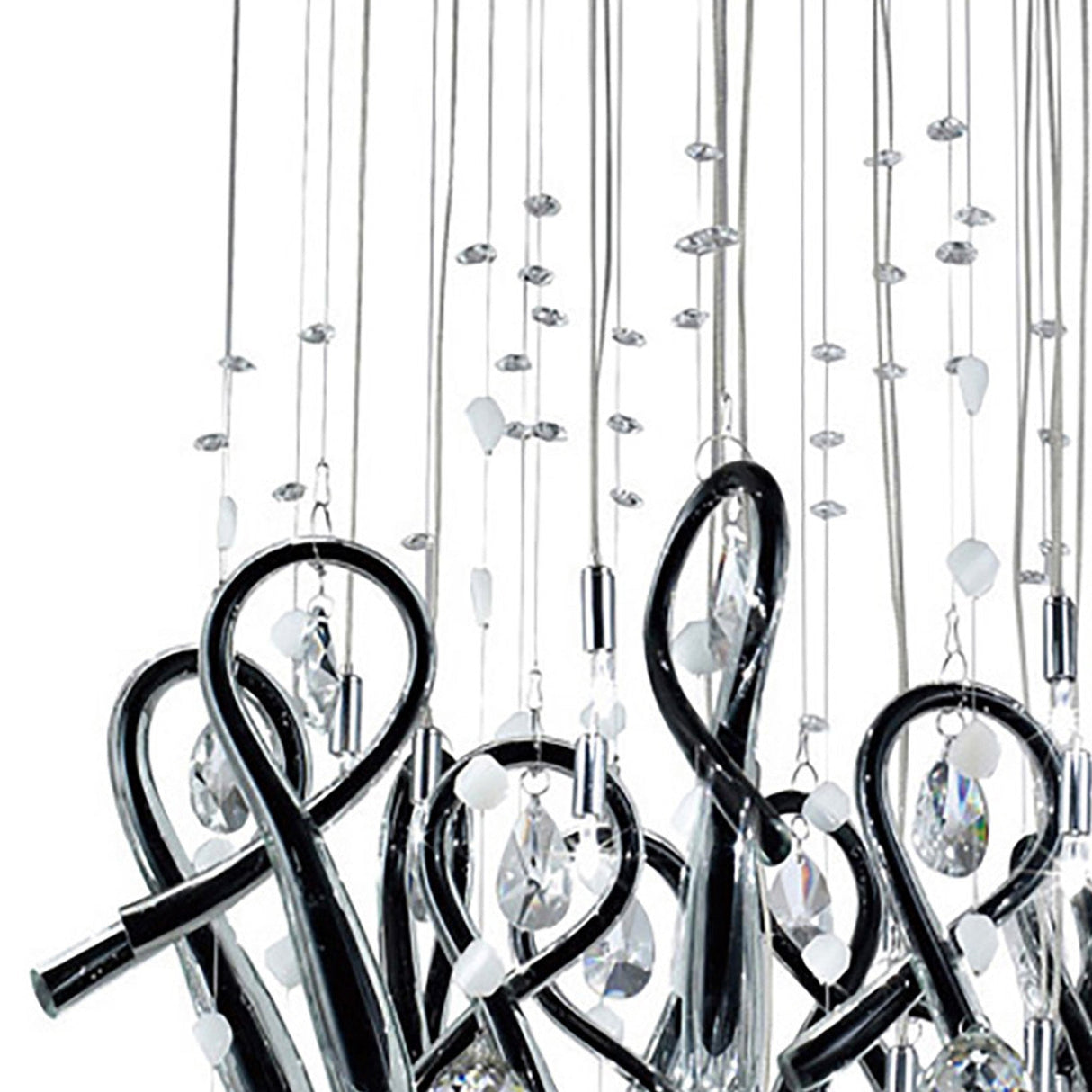 Class 20 Light Round Glass & Crystal Cluster Pendant Light - Chrome & Black