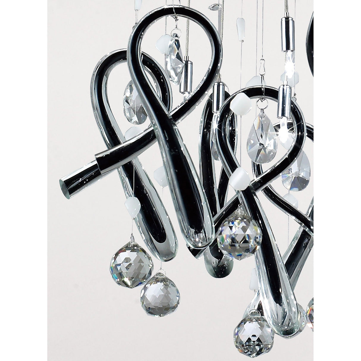 Class 20 Light Round Glass & Crystal Cluster Pendant Light - Chrome & Black