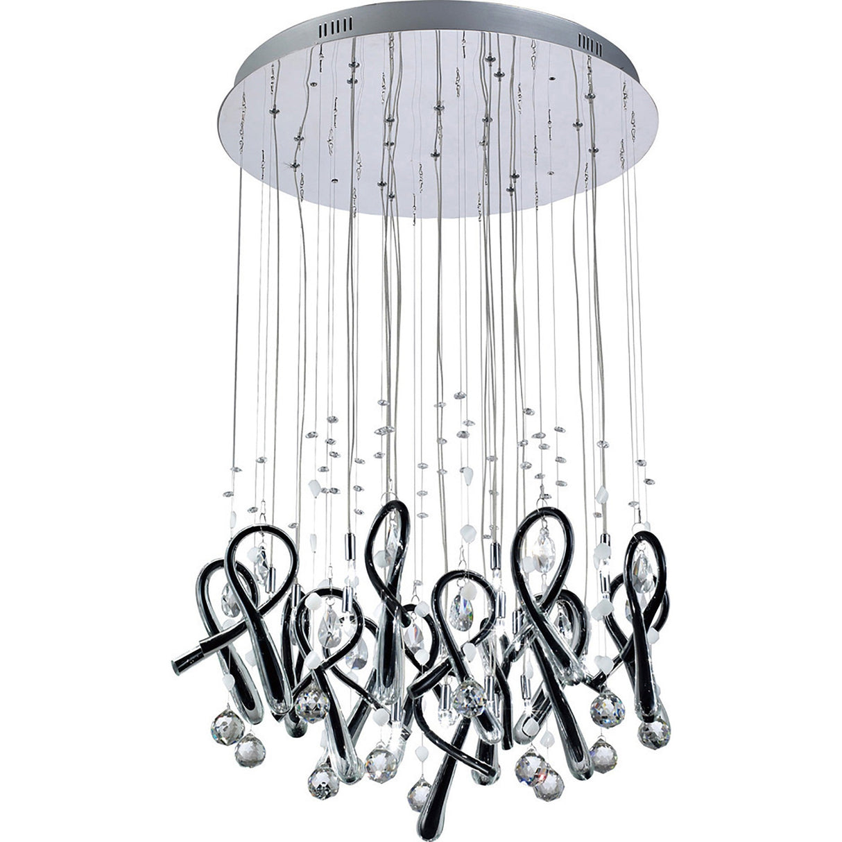 Class 20 Light Round Glass & Crystal Cluster Pendant Light - Chrome & Black