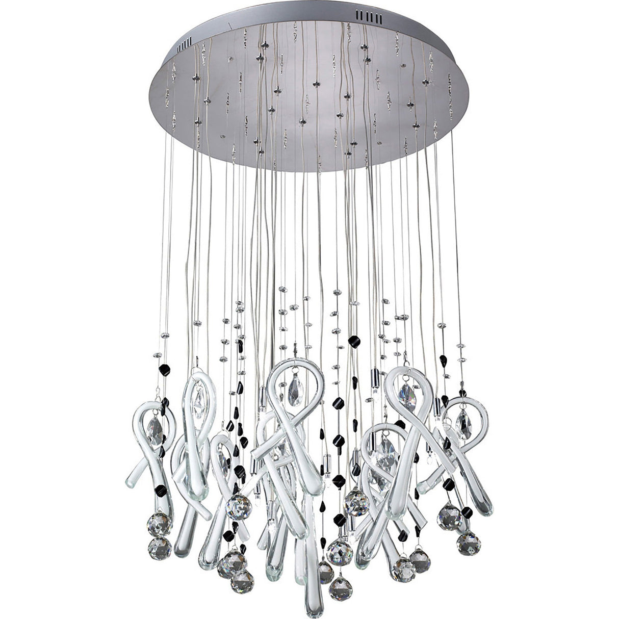 Class 20 Light Round Glass & Crystal Cluster Pendant Light - Chrome & White