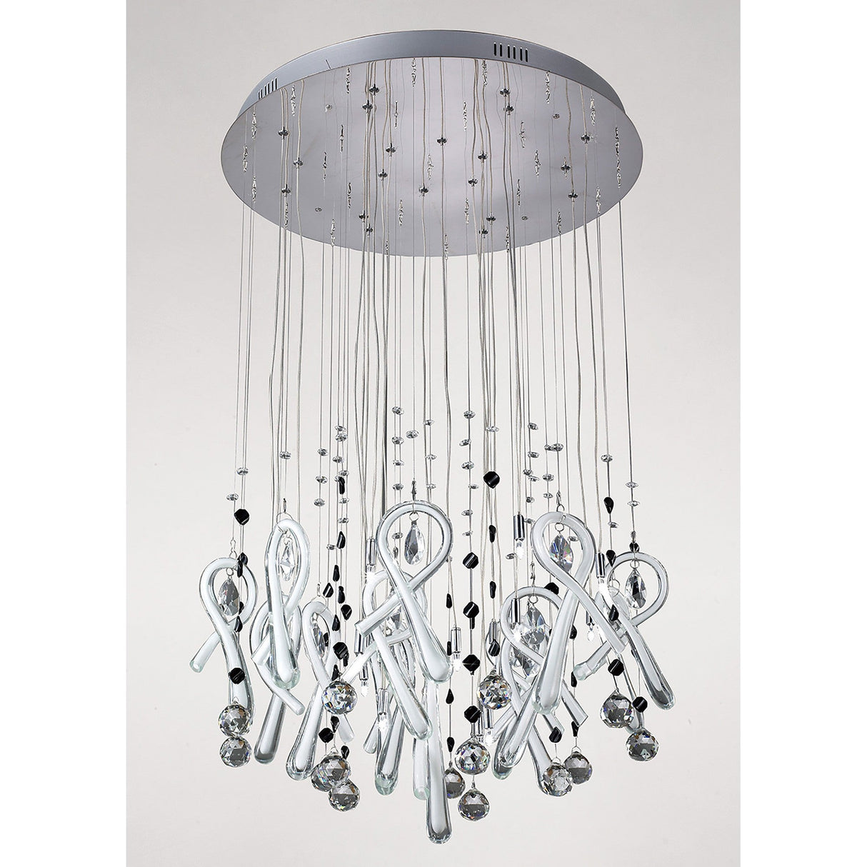 Class 20 Light Round Glass & Crystal Cluster Pendant Light - Chrome & White