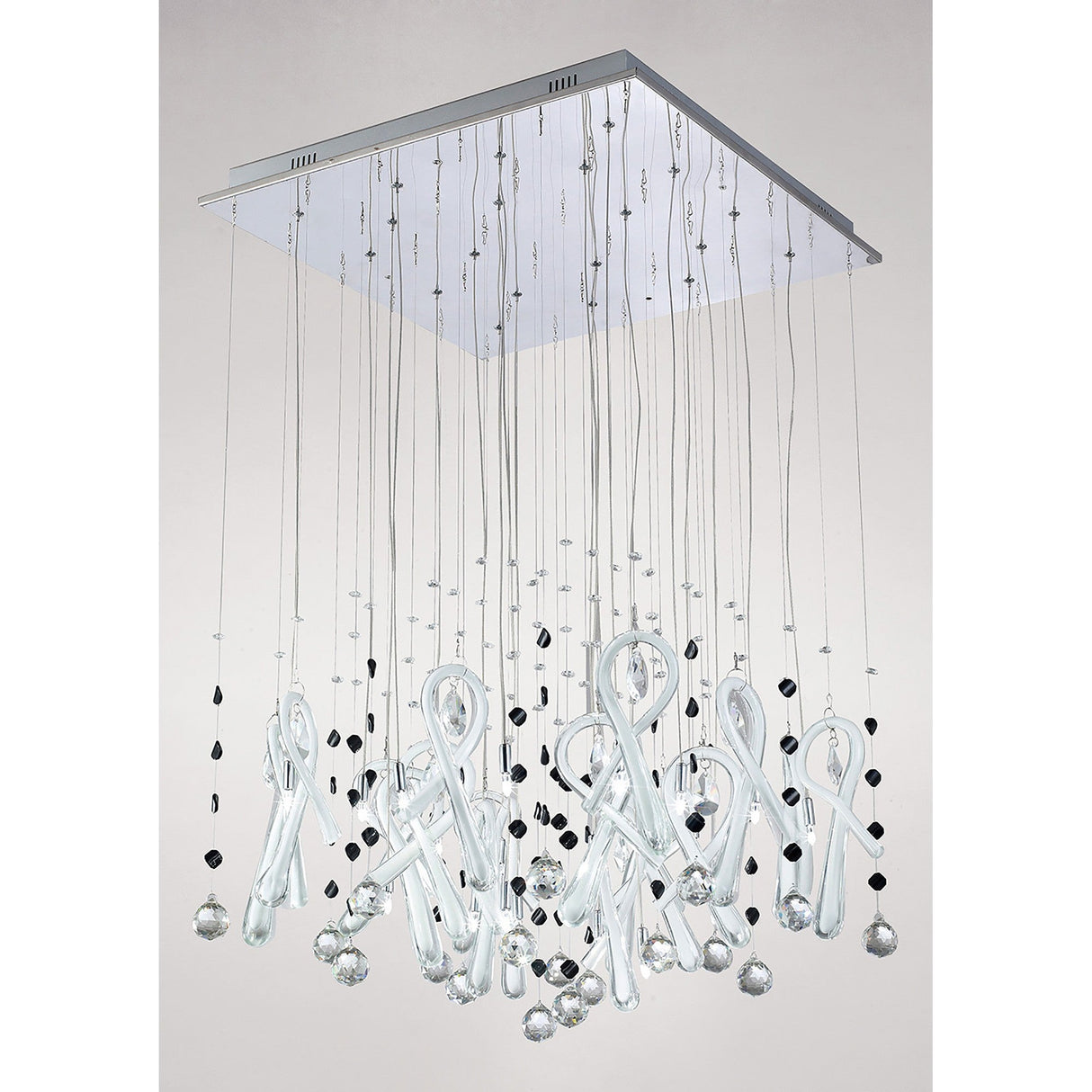 Class 20 Light Square Glass & Crystal Cluster Pendant Light - Chrome & White