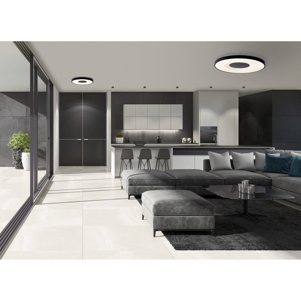 Coin Medium Round CCT LED Flush Ceiling Light With Remote Control - Black