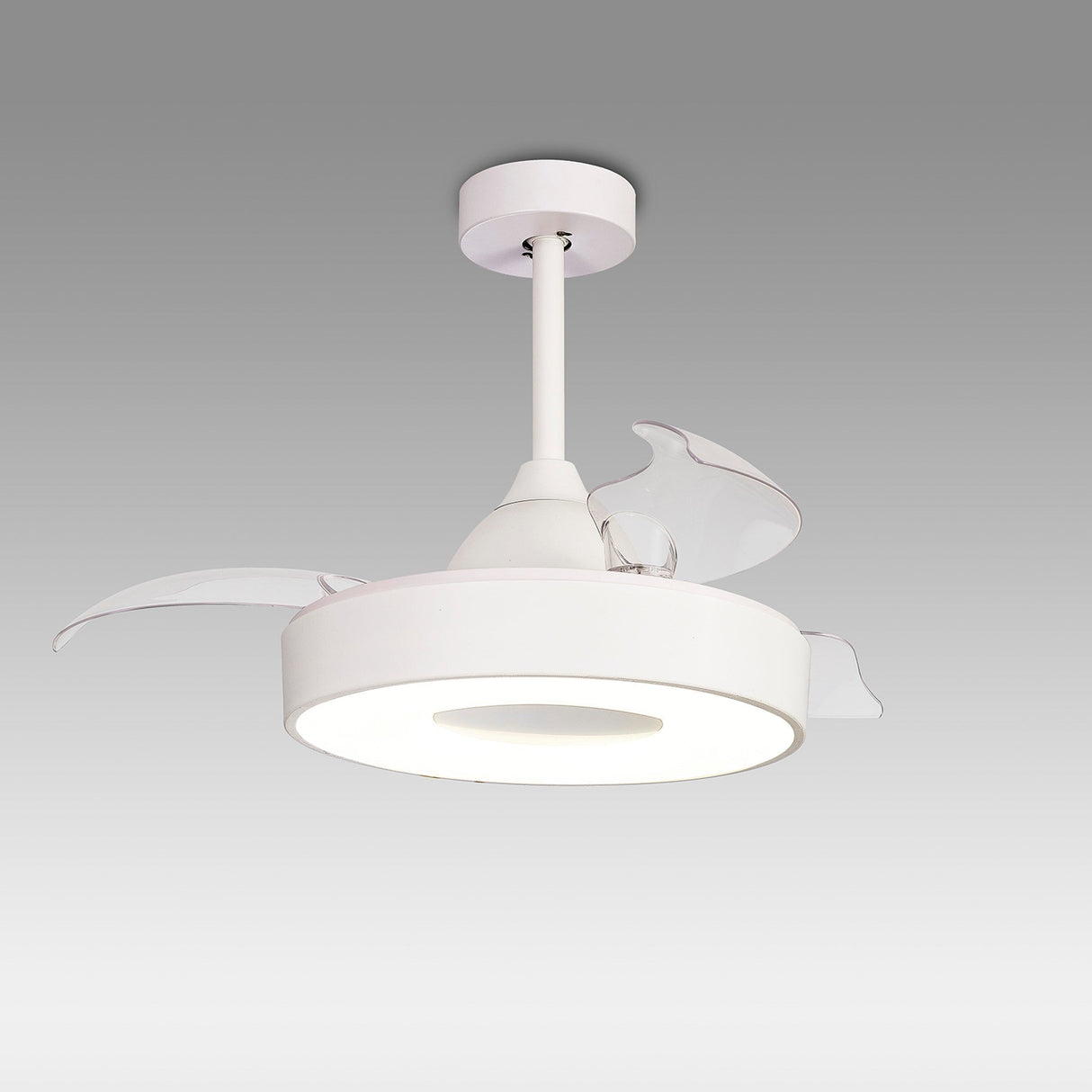 Coin Mini CCT Dimmable LED Ceiling Retractable Fan Light With Remote & APP Control - White