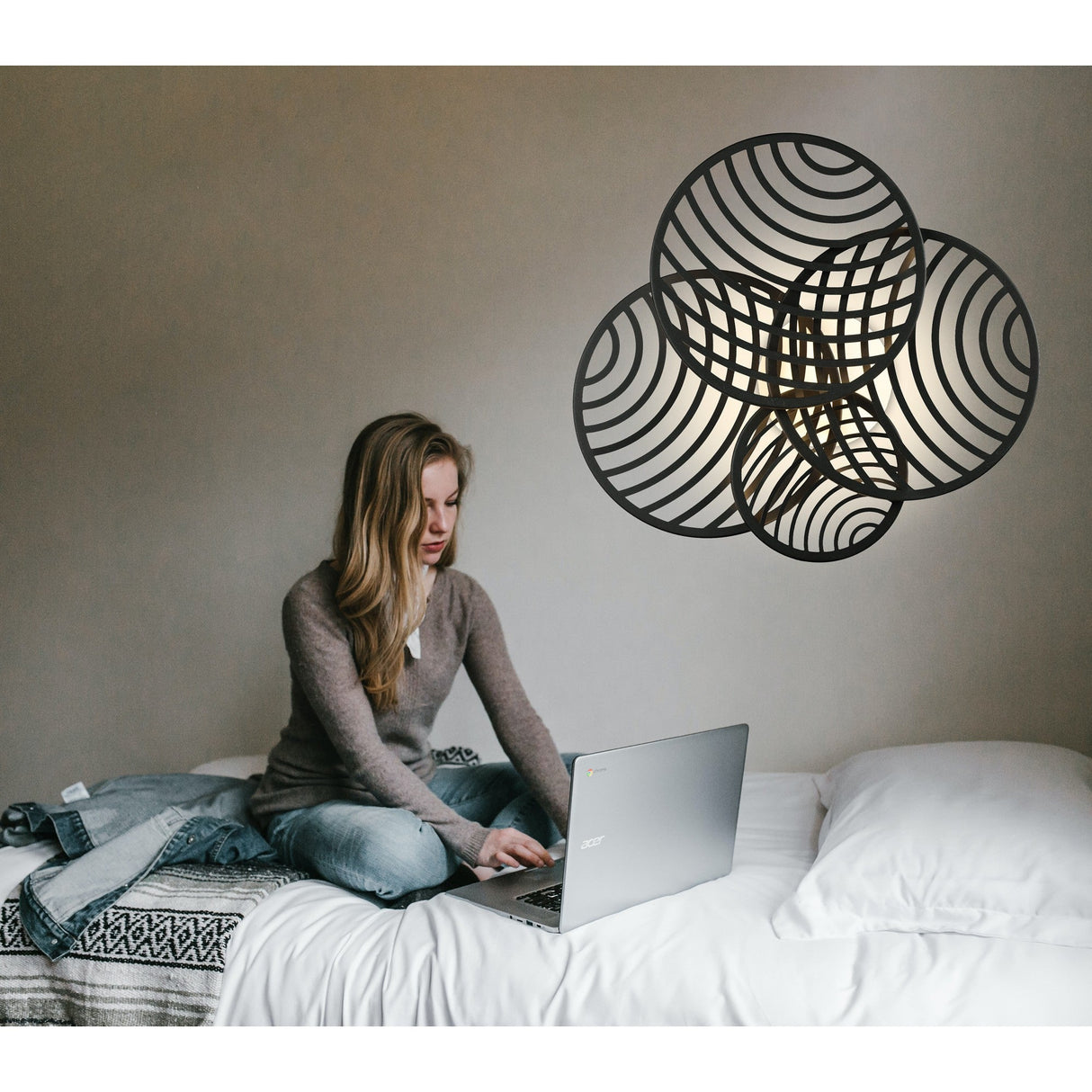 Collage 4 Ring LED Semi-Flush Ceiling Light 60W 3000K - Black