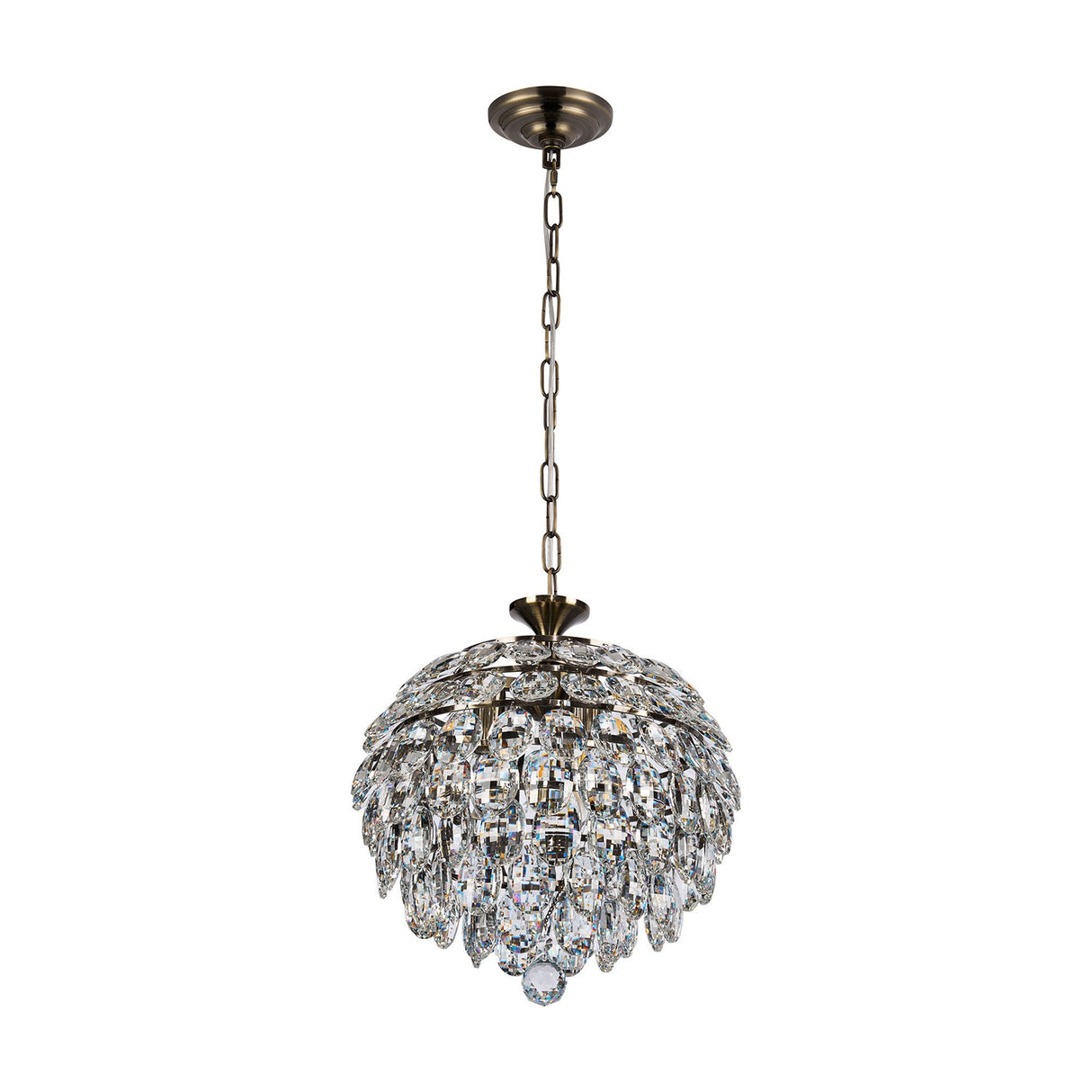 Coniston 3 Light Crystal Pendant Light – Antique Brass