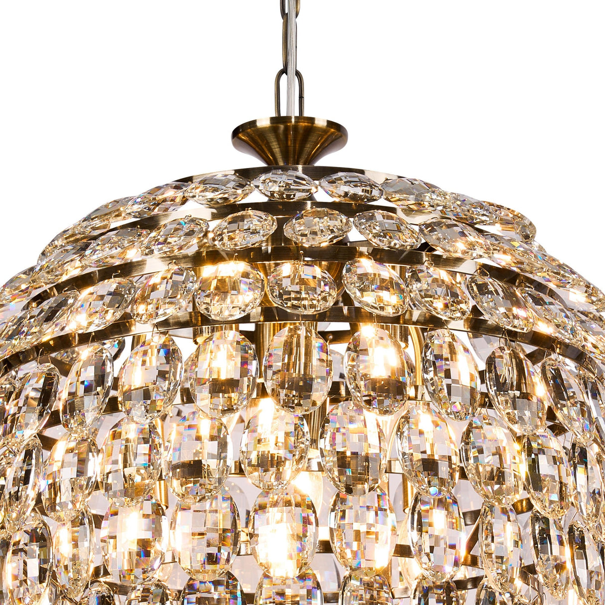 Coniston 6 Light Crystal Pendant Light – Antique Brass