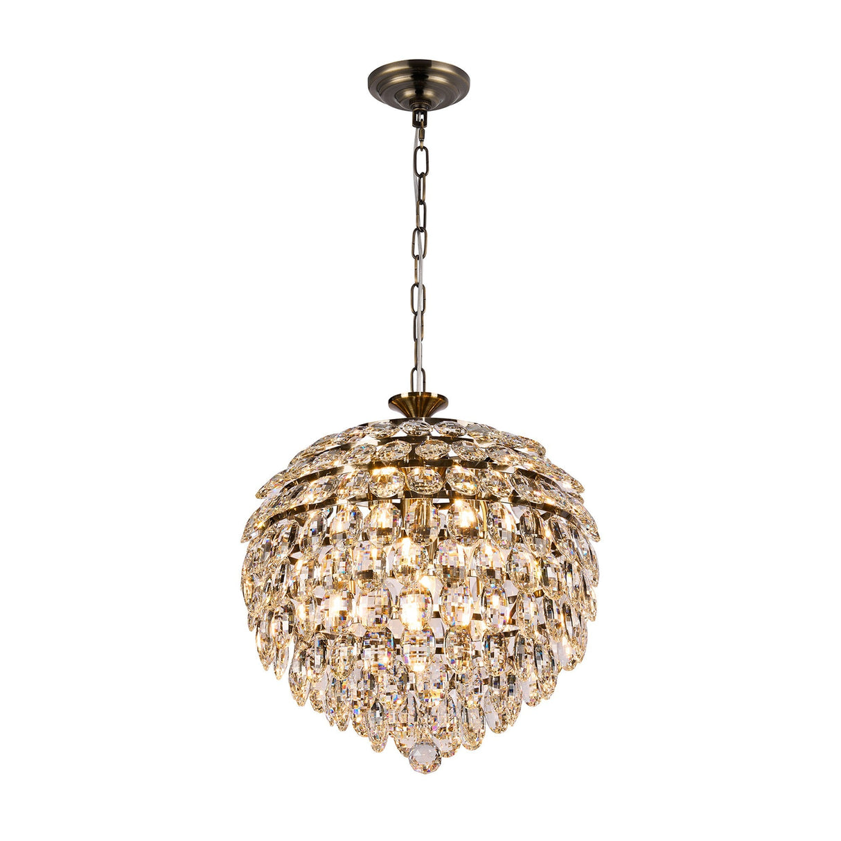 Coniston 6 Light Crystal Pendant Light – Antique Brass