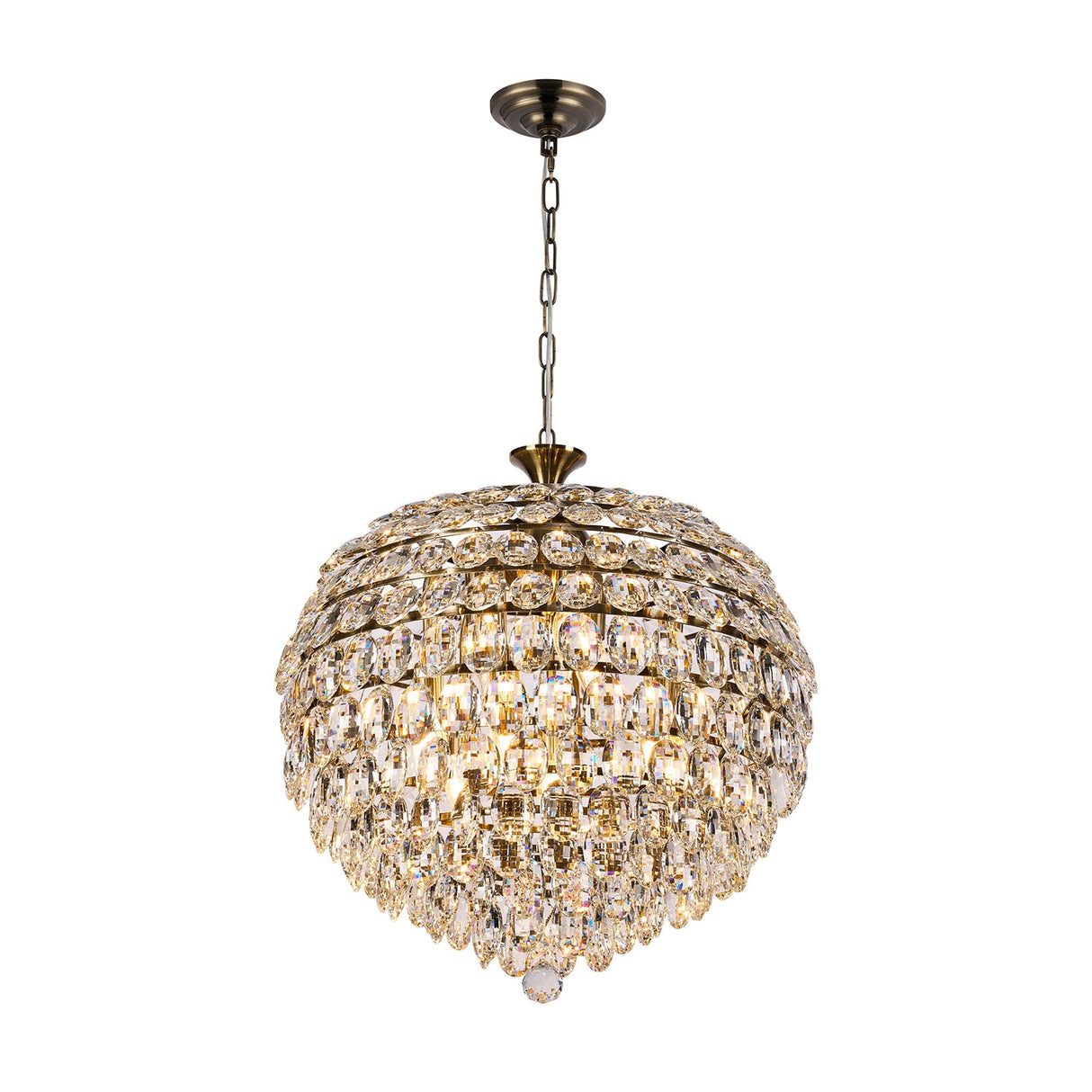 Coniston 54cm 9 Light Crystal Chandelier - Antique Brass