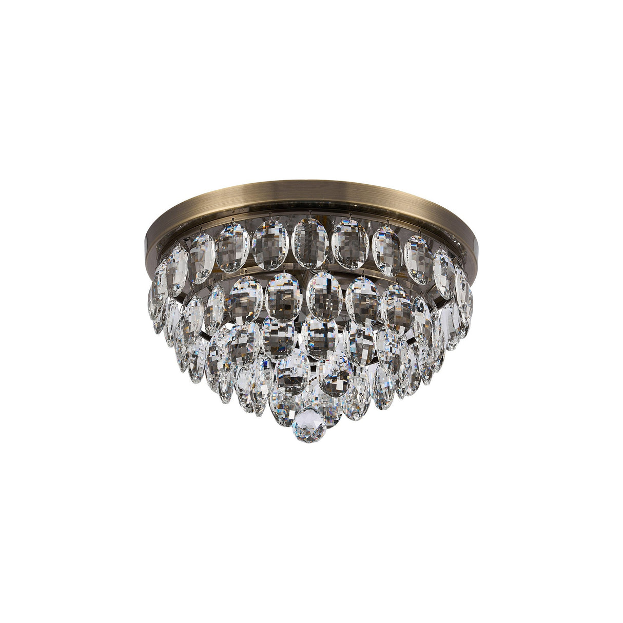 Coniston 12 Light Crystal Flush Ceiling Light - Antique Brass