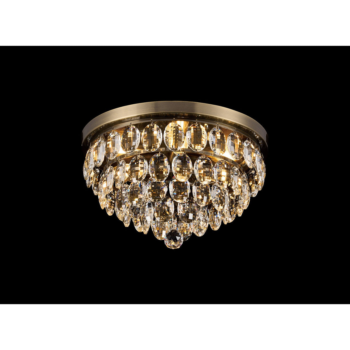 Coniston 12 Light Crystal Flush Ceiling Light - Antique Brass