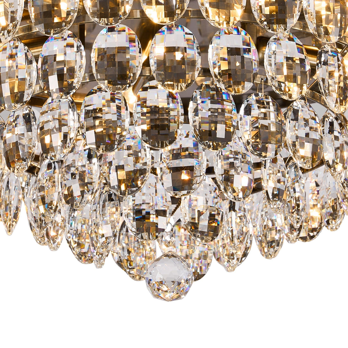Coniston 15 Light Crystal Flush Ceiling Light - Antique Brass