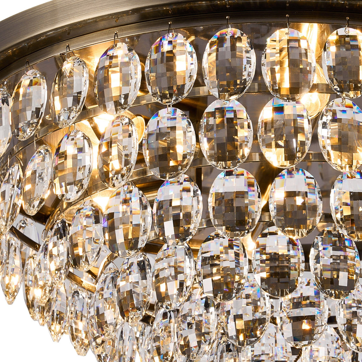 Coniston 15 Light Crystal Flush Ceiling Light - Antique Brass