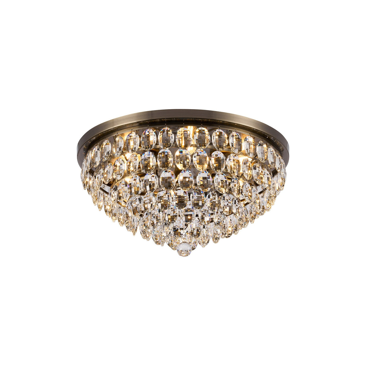 Coniston 15 Light Crystal Flush Ceiling Light - Antique Brass