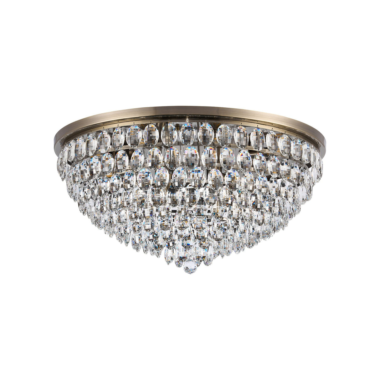 Coniston 3 Light Crystal Flush Ceiling Light - Antique Brass