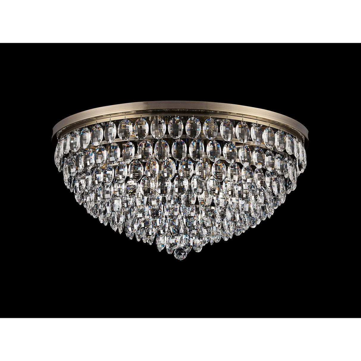 Coniston 3 Light Crystal Flush Ceiling Light - Antique Brass