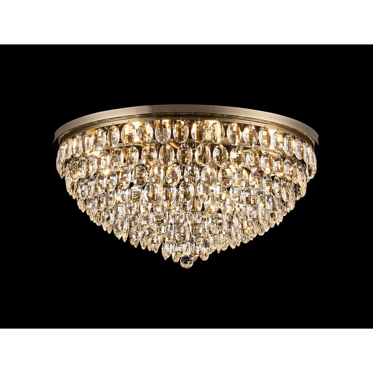 Coniston 3 Light Crystal Flush Ceiling Light - Antique Brass