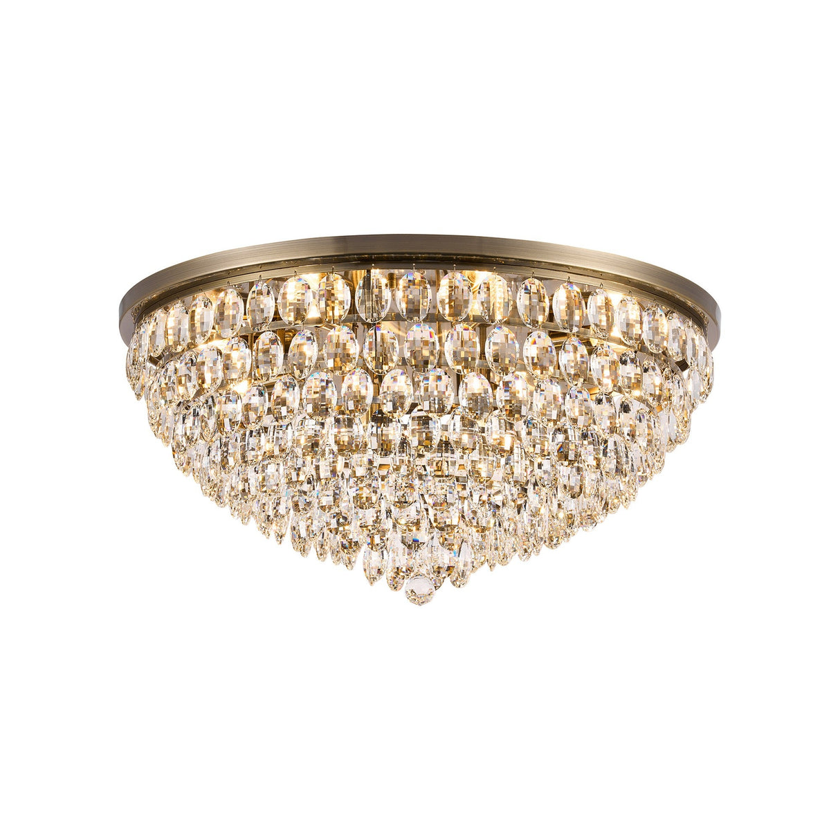 Coniston 3 Light Crystal Flush Ceiling Light - Antique Brass
