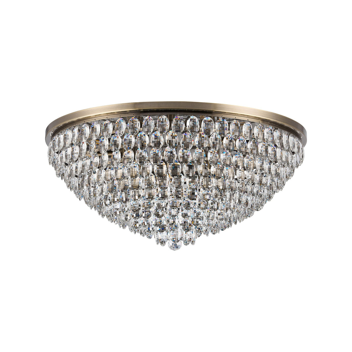 Coniston 6 Light Crystal Flush Ceiling Light - Antique Brass