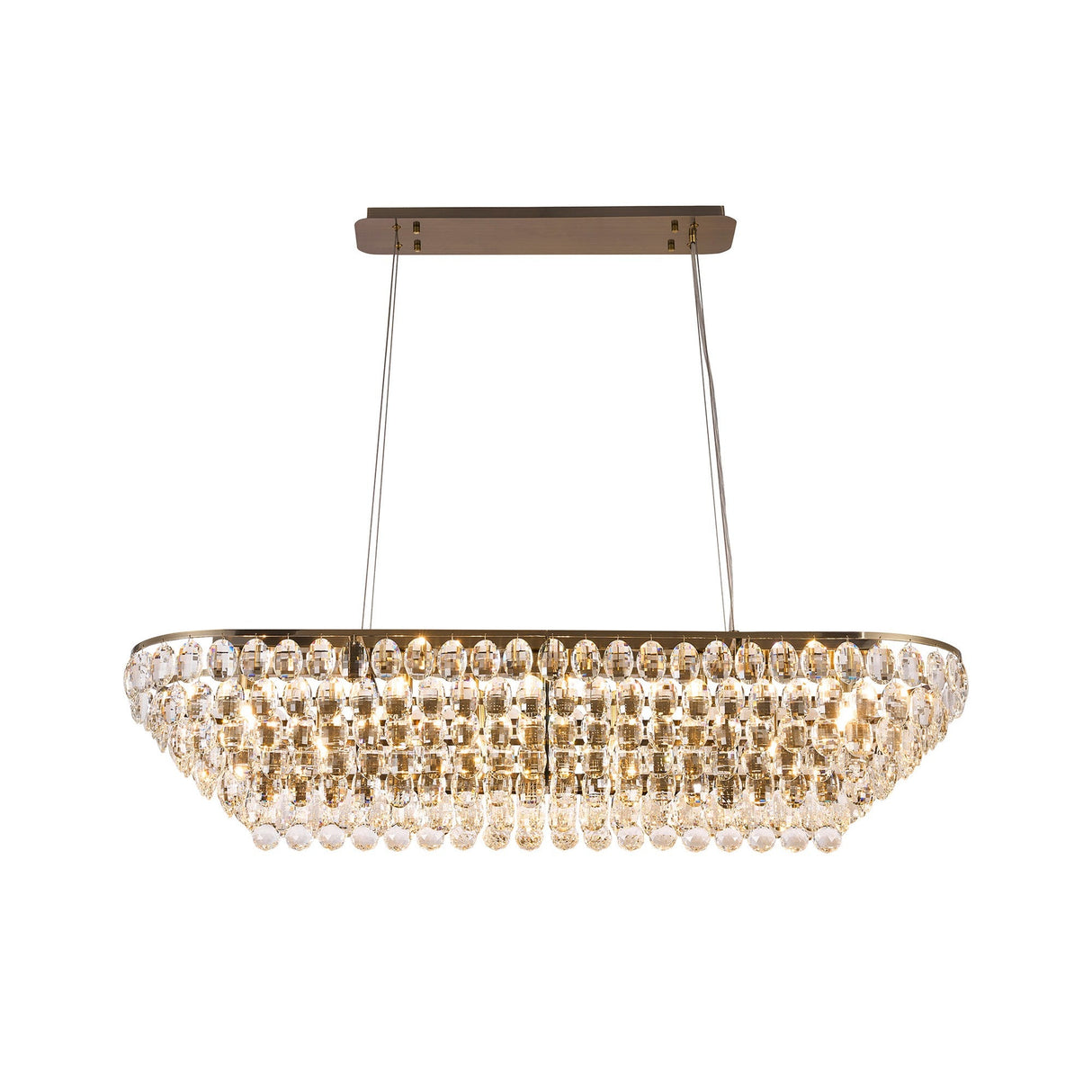 Coniston Liear 14 Light Crystal Linear Suspension Light - Antique Brass