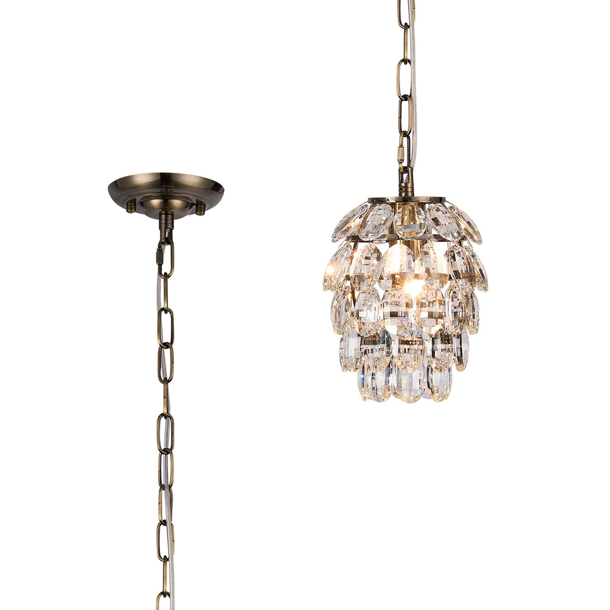 Coniston 17cm 1 Light Crystal Pendant Light - Antique Brass
