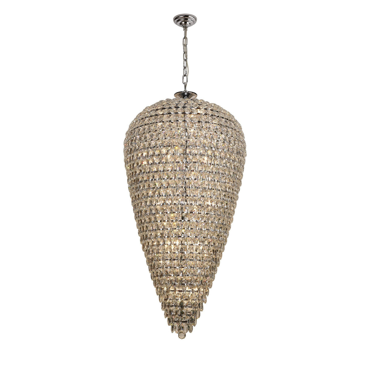 Coniston 80cm Tall Acorn 30 Light Crystal Chandelier - Polished Chrome