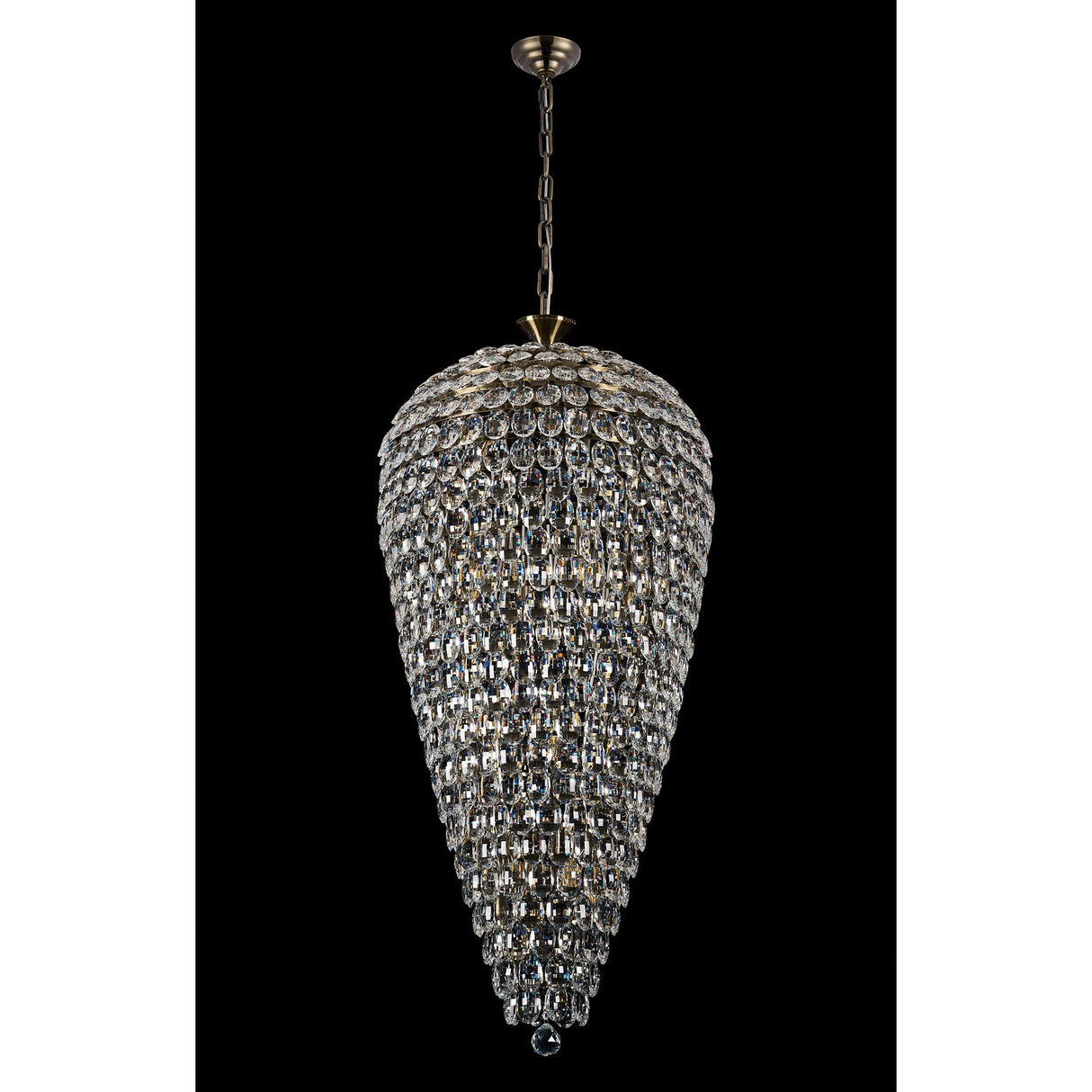 Coniston 60cm Tall Acorn 20 Light Crystal Chandelier - Antique Brass