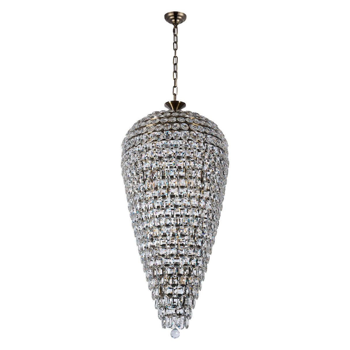 Coniston 60cm Tall Acorn 20 Light Crystal Chandelier - Antique Brass